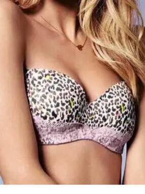 VICTORIA'S SECRET Bra Body by Victoria Lined Strapless 34A Animal Print Lace